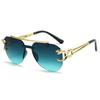 Double beam frameless sunglasses women's UV protection trend personalized fashion toad glasses European and American men's sunglasses