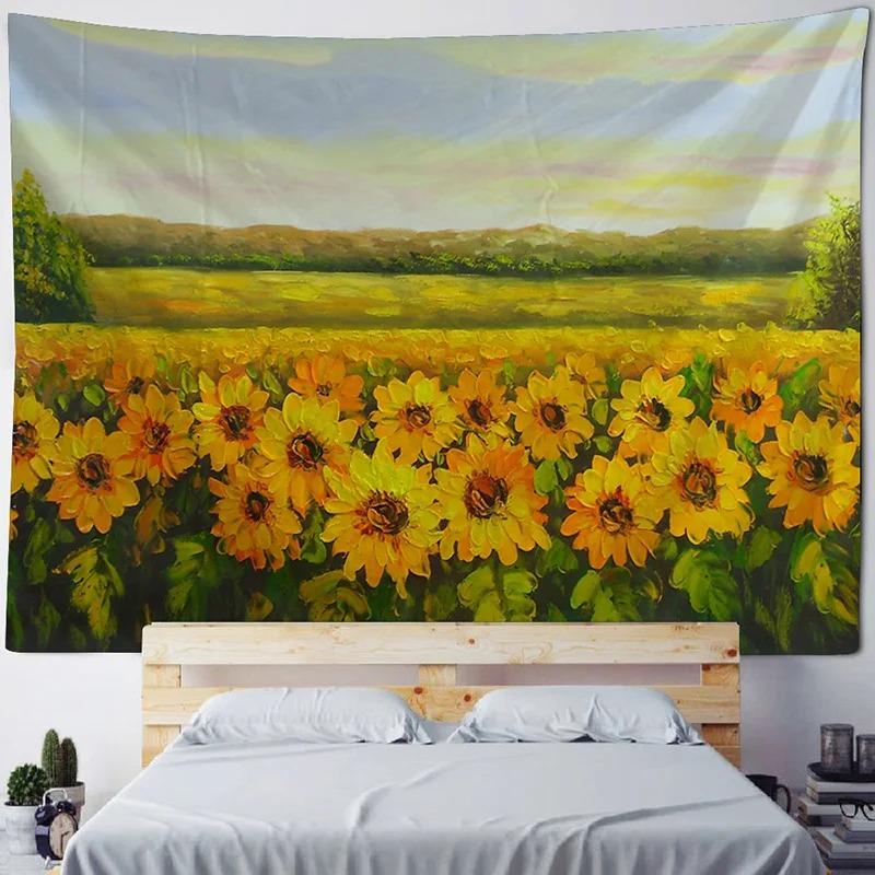 Ретро картина маслом Подсолнух Узор Гобелен Офис Гостиная Гобелен Украшение стены Дома — фото 8
