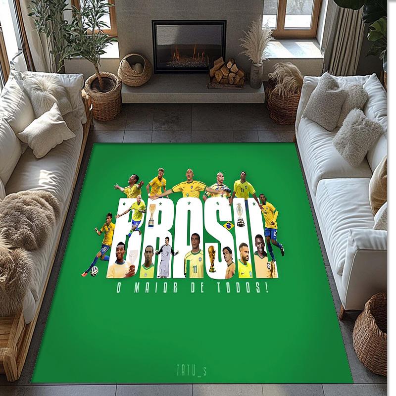 Brazil national football team Printed Flannel Area Rug Non Slip Soft Polyester Floor Carpet Indoor Decor Mat for Bedroom Living Room Sofa