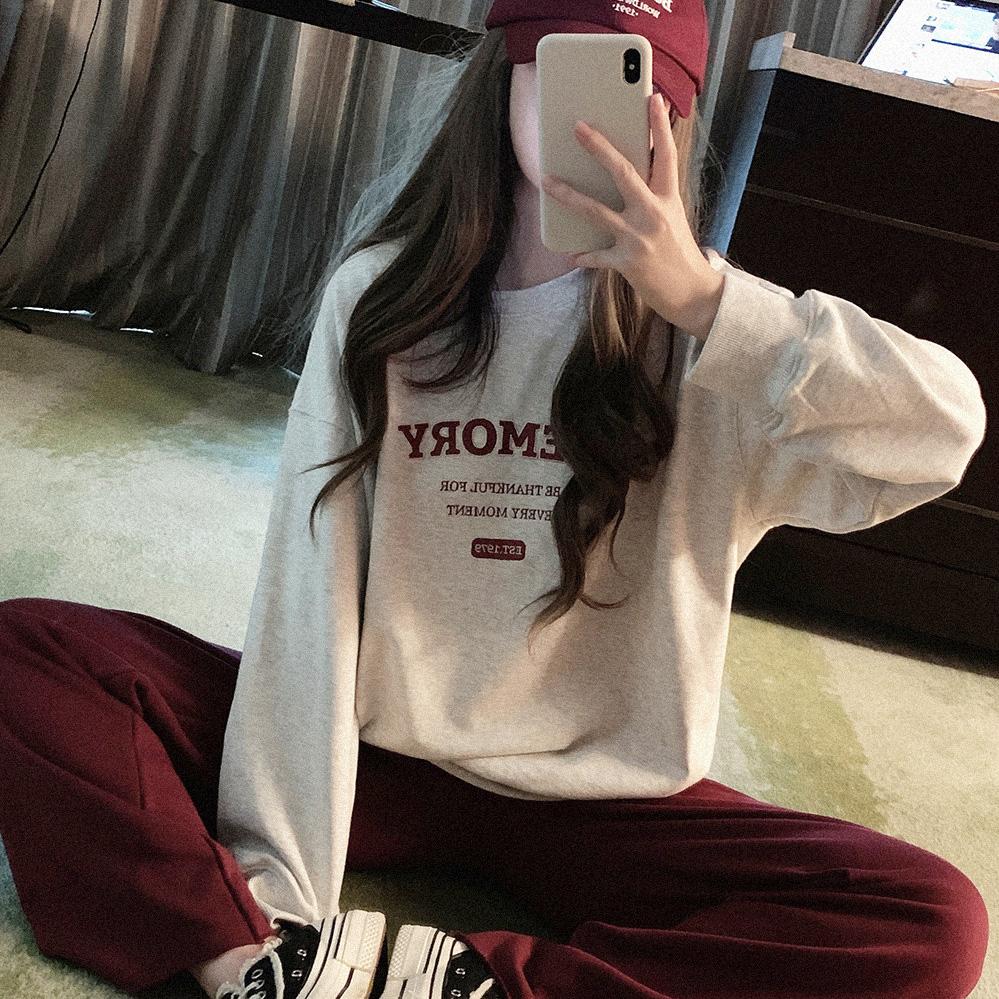 Women Long Sleeve O Neck Loose Pullovers Female Tops Solid Color Sweatshirts