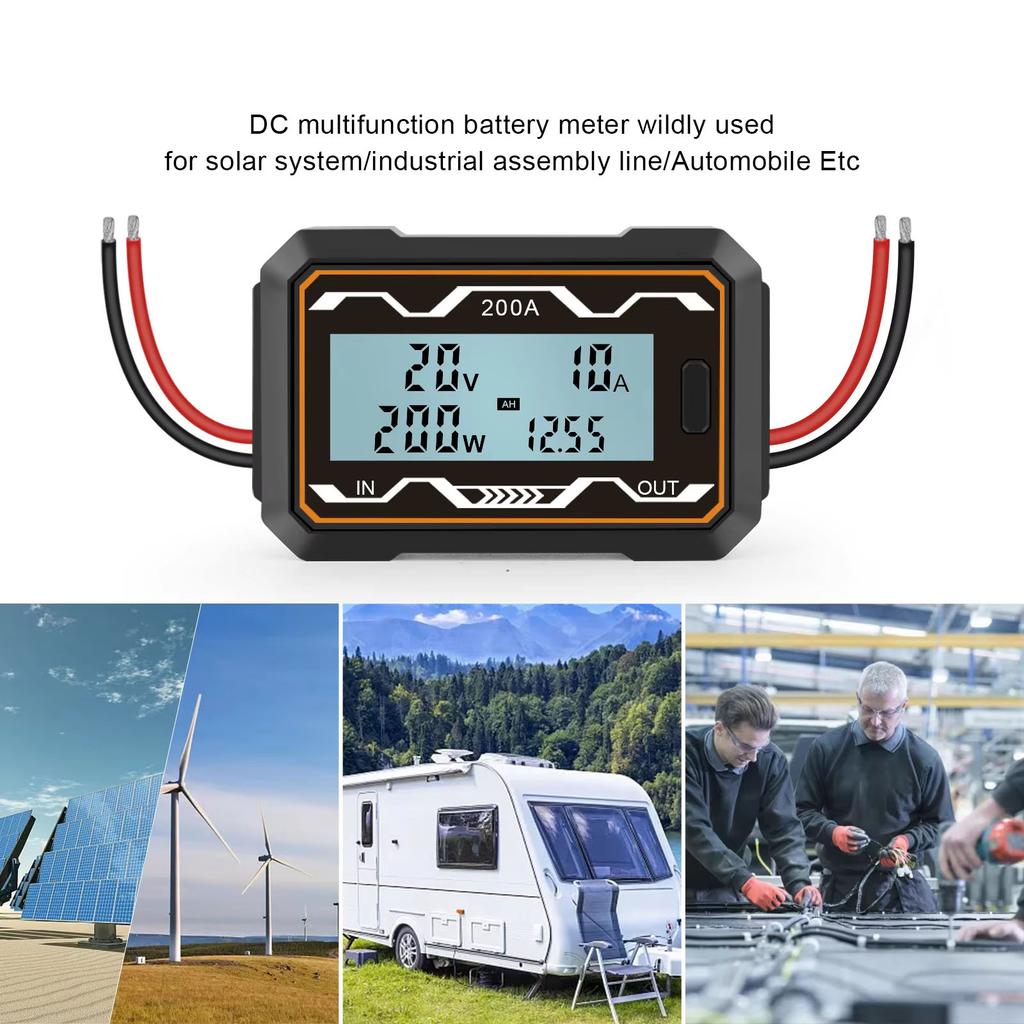 100/150/200A Battery Tester Watt Meter Power Analyzer Digital DC 0-60V Amp Volt Watt Meter Backlight LCD Voltmeter Ammeter