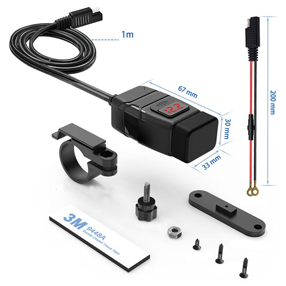 Moto Motocyklová USB Nabíječka QC3.0 PD Rychlé Nabíjení USB Rychlý Adaptér 12V Zásuvkový Adaptér s Voltmetrem Motocyklové Příslušenství