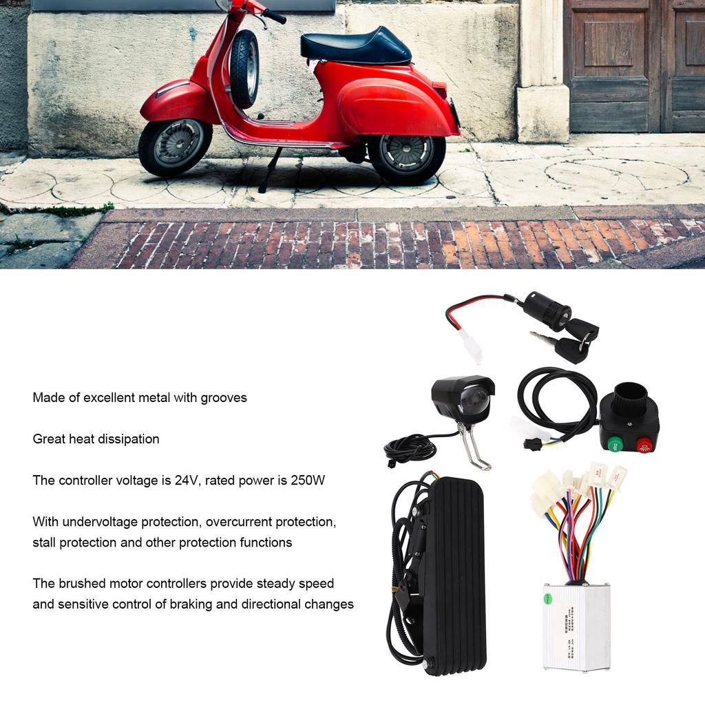 24V 250W Motor Brushed Controller Lithium Electric Bike Foot Pedal Throttle Headlight Speed Controller Kit