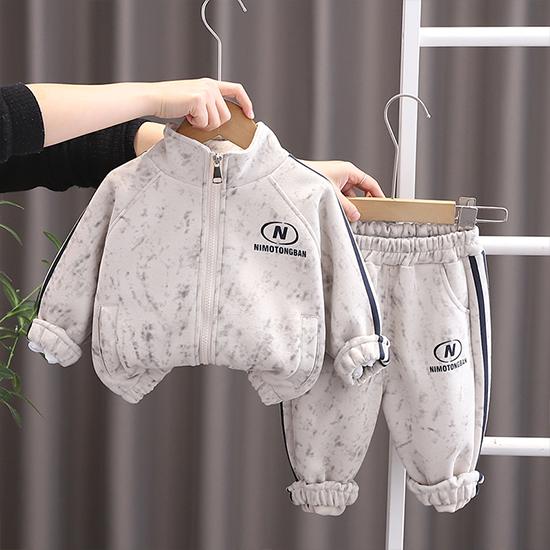 

Детский комплект с длинным рукавом, спортивная одежда для мальчиков на весну и осень, куртка на молнии для мальчиков, повседневные брюки, комплект из двух предметов S бежевый