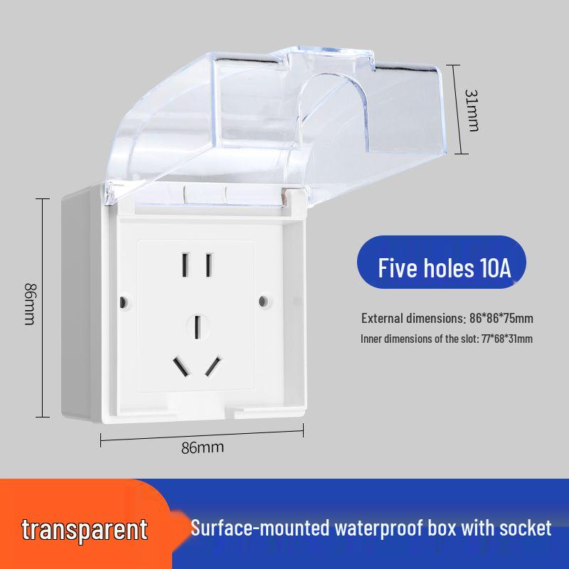 86 Type Outdoor Surface Mount Socket Box with Integrated Five-Hole Panel Switch Cover