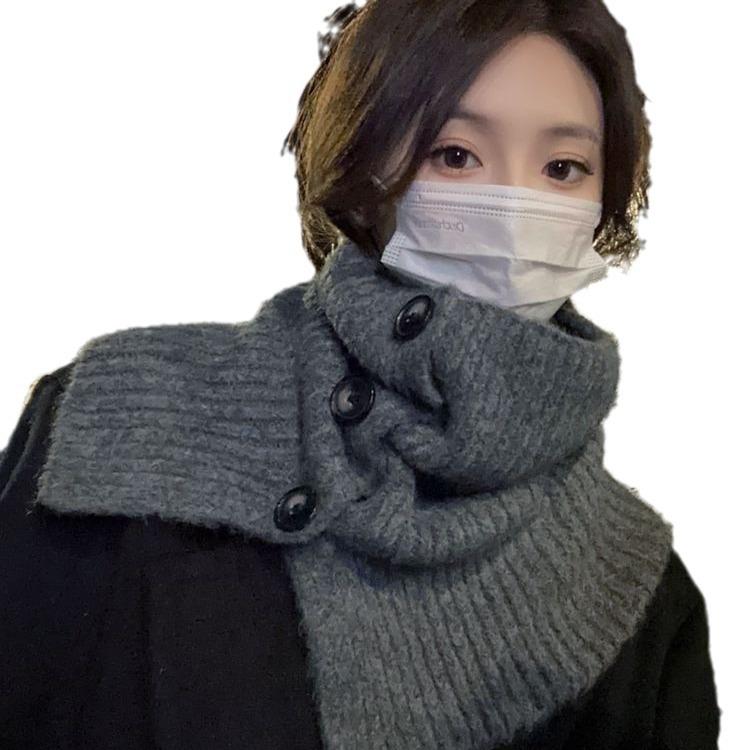 Button Scarf Women's Winter New Versatile High-end High-end High-necked Scarf Foreign-style Coat Shawl Warm Scarf Pullover
