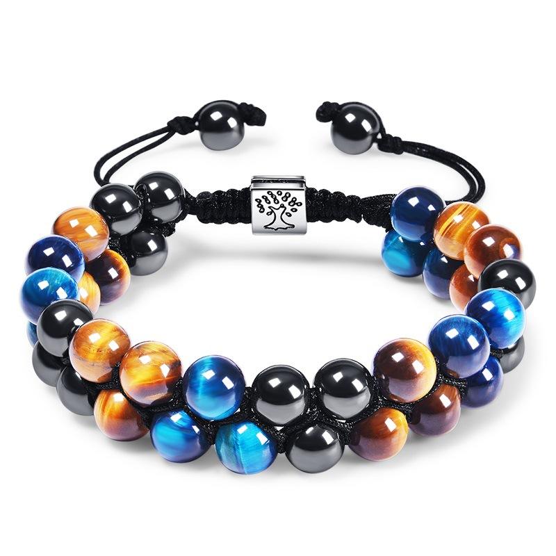 JYL TS Bracelet Men s 3-Piece  Evil Eye Beaded Boosts Courage & Protection Double Layer-Tiger Eye