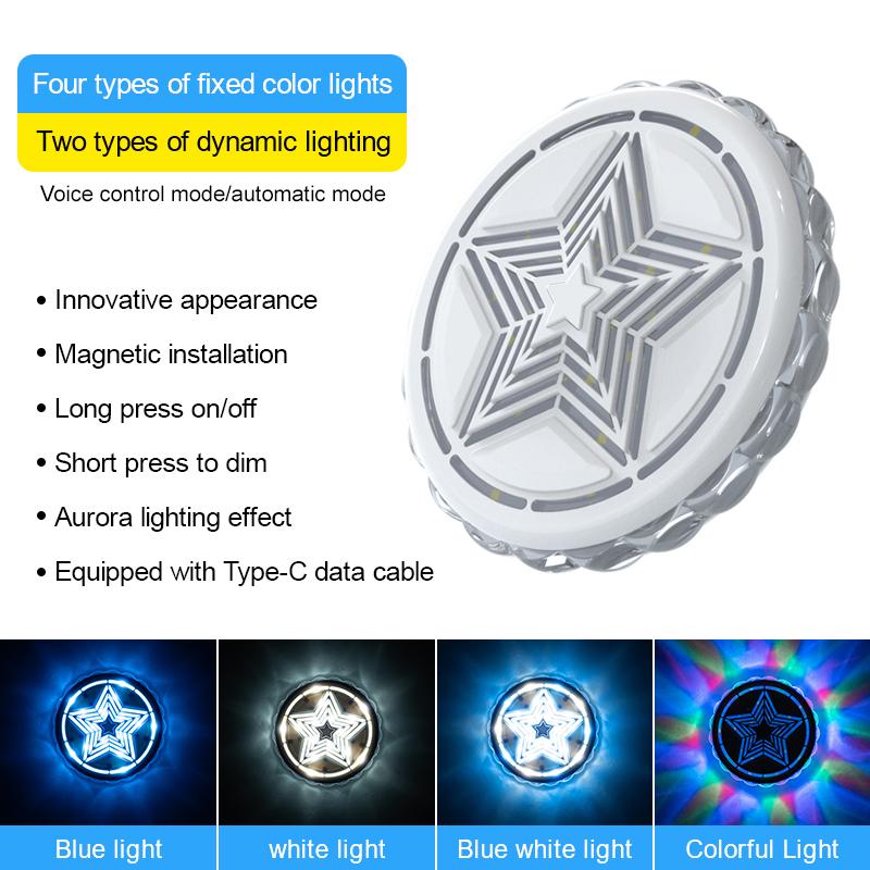 Car reading lights, LED interior sound controlled ambient lights, car trunk lighting, wireless wiring free decorative lights 1 piece