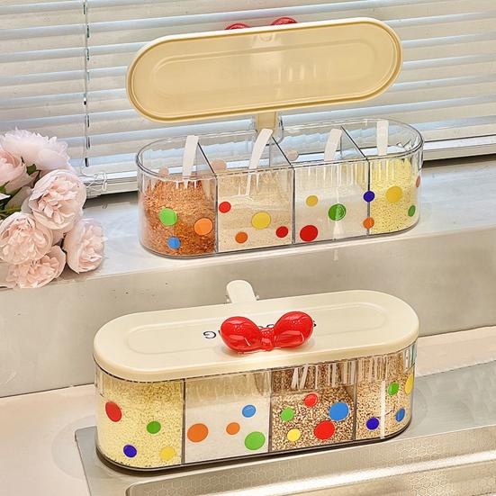 Cute Spice Container with Press-Type Lid Multi-Compartment Seasoning Box Wall-Mounted Kitchen Organizer for Salt Sugar Condiments