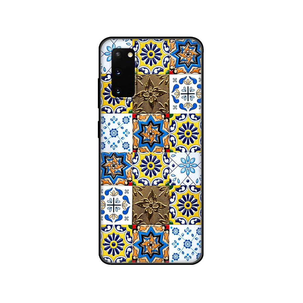 Svart TPU-fodral för Samsung galaxy S20 /S20 PLUS/S20 ultra/S20+ /S20FE baksida 3D-prägling Vintage Retro Rutmönster Blomma