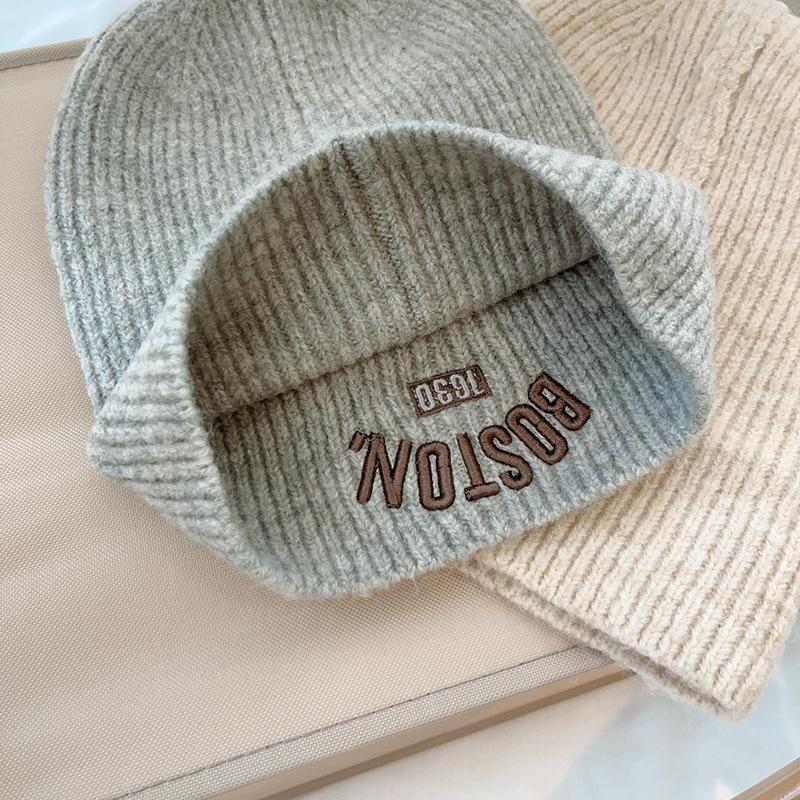 Letter Embroidered Kids Beanie Cap Winter Warm Knitted Wool Hat for Boy Girl Korean Solid Color Children Skullcap 3-10Y
