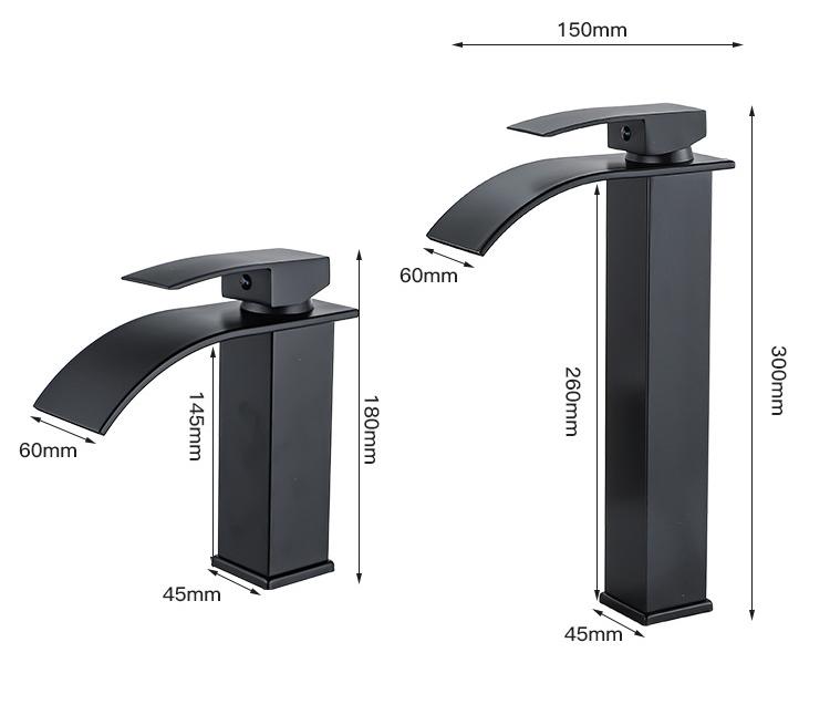 Black Waterfall Bathroom Basin Faucet Waterfall Spout Vanity Sink Mixer Tap Brush Gold Sink Faucet Tall short Style Chrome Gray