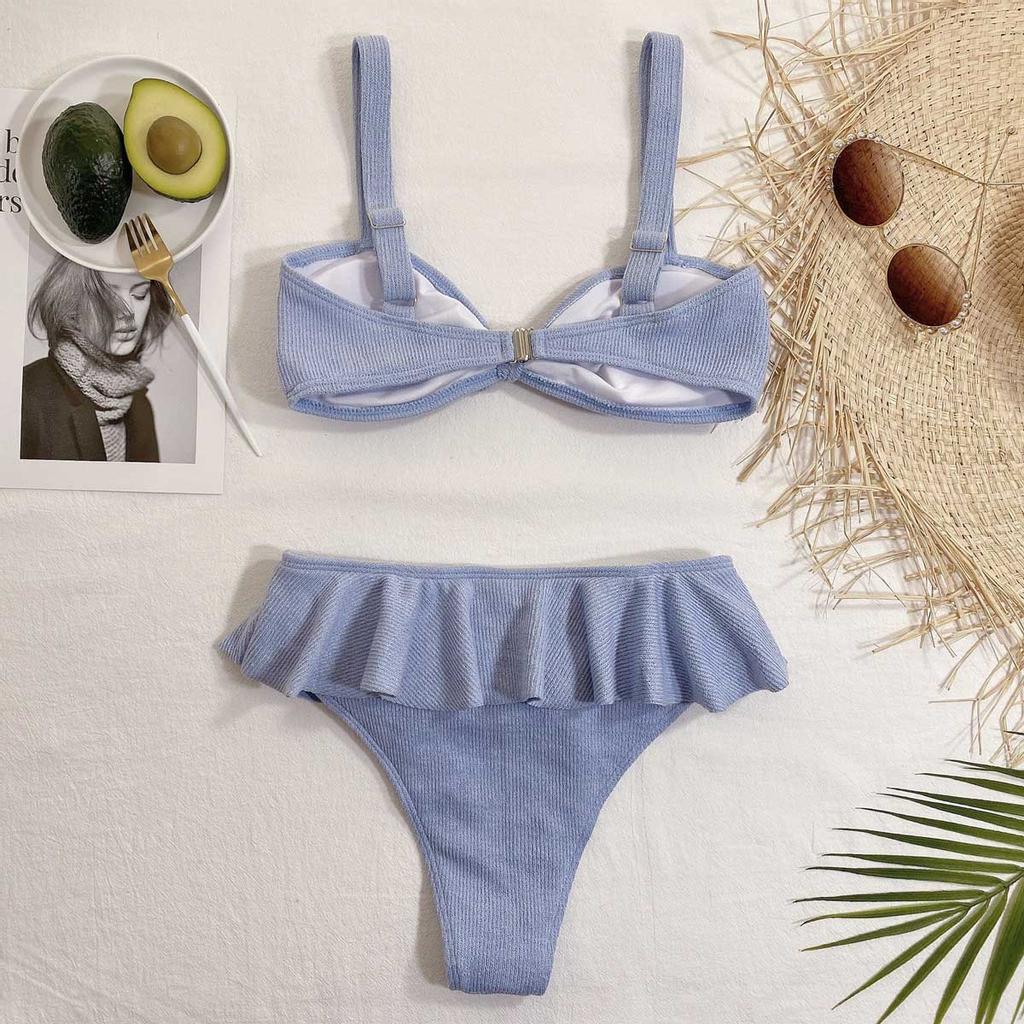 Ruffle Bikini Sexy Swimsuit Female Thong Bikini Set Bow Women Swimwear Swimming Suits Bathing Suit Blue Biquini Beachwear Summer EMA
