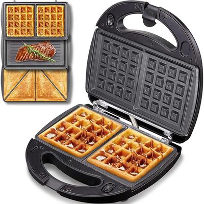Sanduicheira elétrica 3 em 1, grelha Panini e conjunto de ferro para waffles com placas antiaderentes removíveis