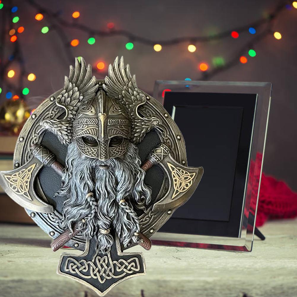 Viking Warrior Double Axe Wall Decor Resin Ornament Bronze 21x18cm