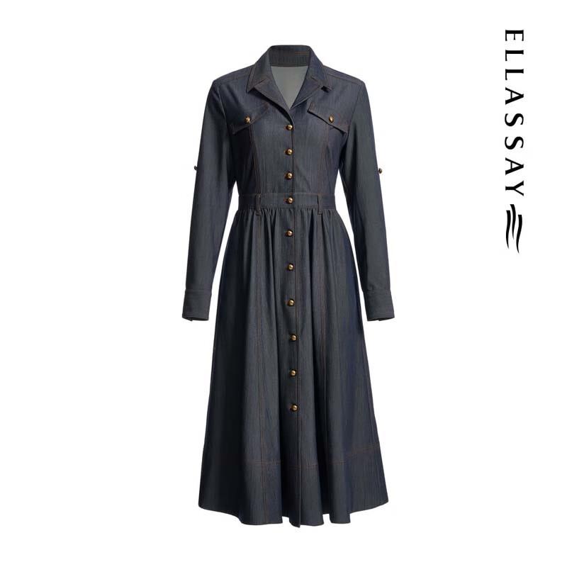 ELLASSAY Women's Elegant Retro Denim Shirt Dress