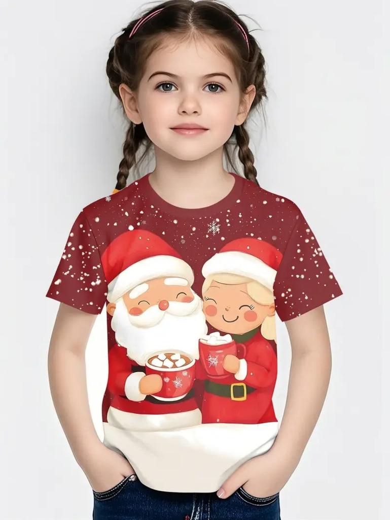 Cute Santa Claus Children's T-Shirt Christmas 3D Print Girl Short Sleeve T-Shirt Holiday Boys Clothes O-Neck Tees Tops Clothing