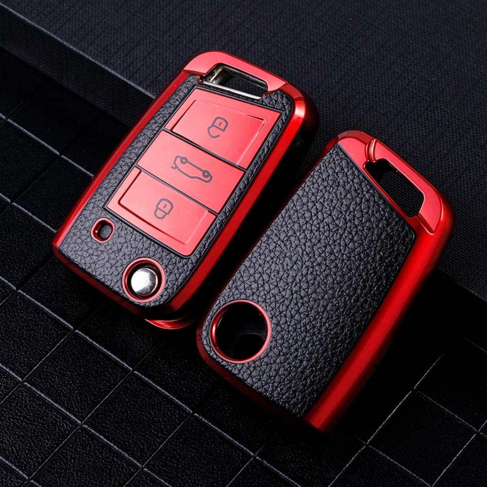 Leather TPU Car Key Case Protection Bag for VW Volkswagen Golf 7 MK7 Tiguan MK2 SEAT Ateca Leon FR 2 Ibiza for Skoda Octavia A7