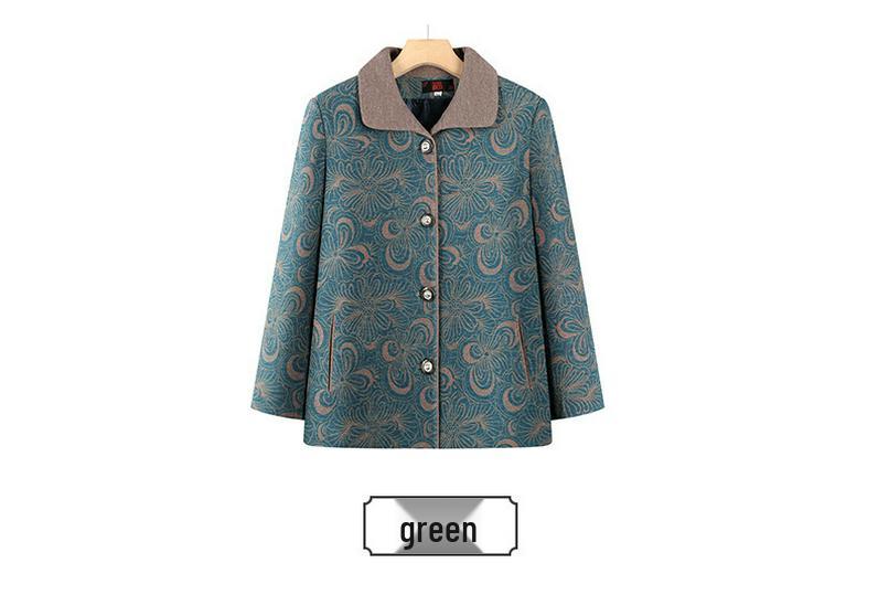 Grandma's Floral Spring-Autumn Lapel Jacket - Lightweight Coat for Elderly Women