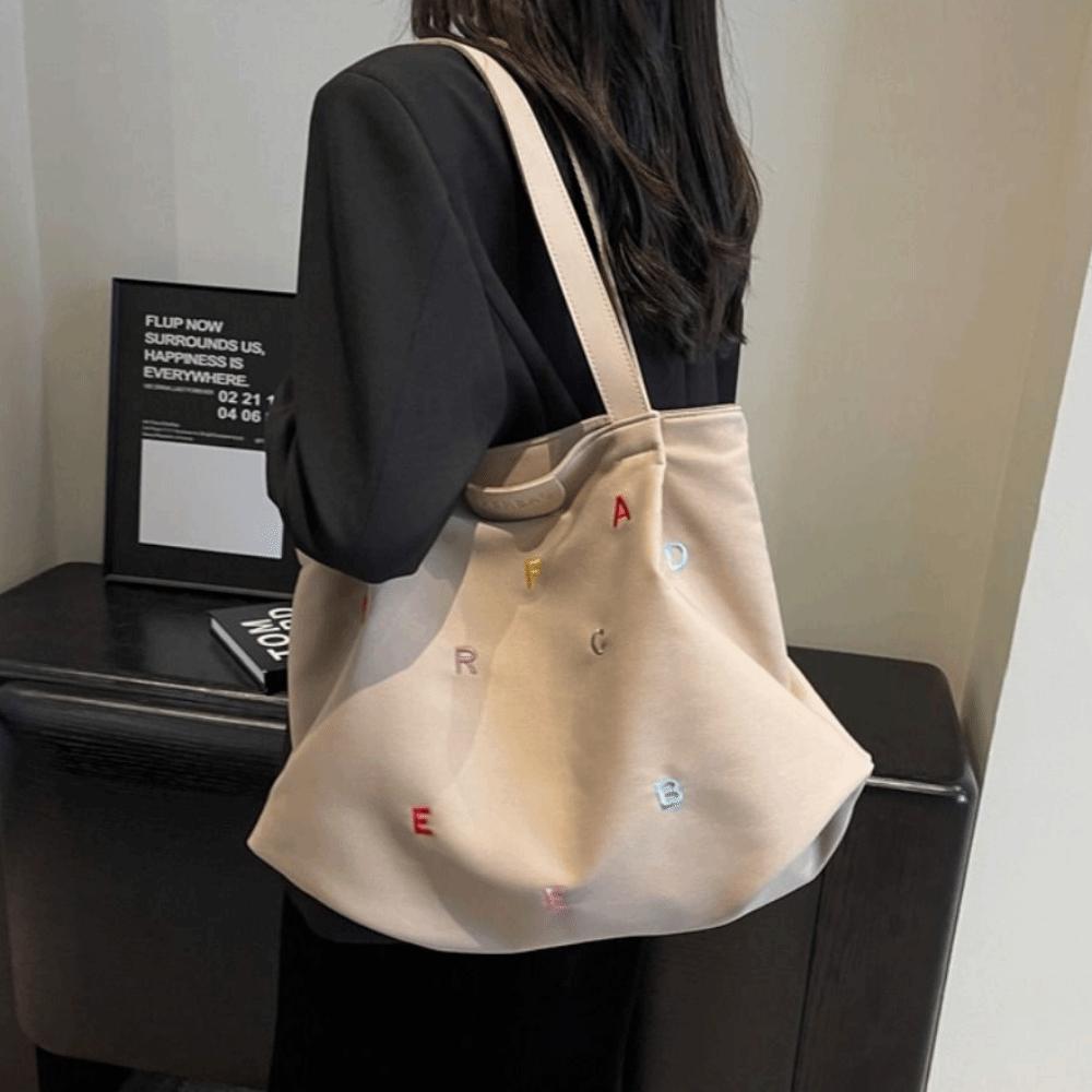 Simple Embroidery Letter Handbag Inner Pocket Elegant Shoulder Bag  Student Class