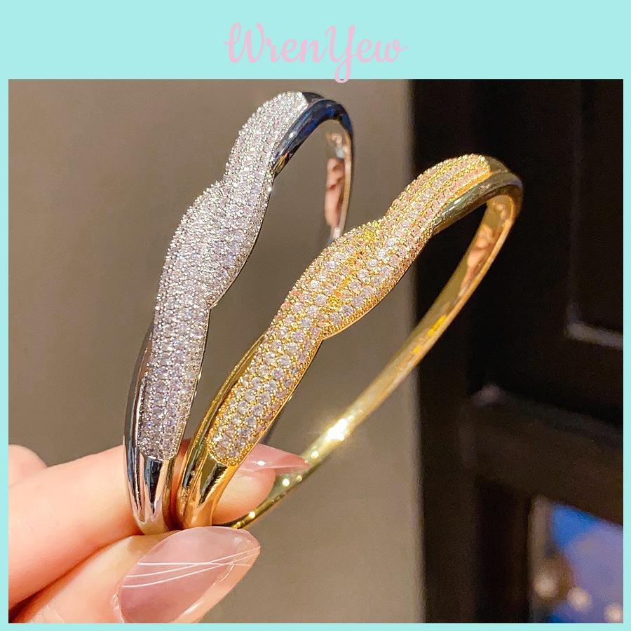 Geometric Zircon Cuff Bracelet With 18k Gold Plating For Women Elegant Accessories