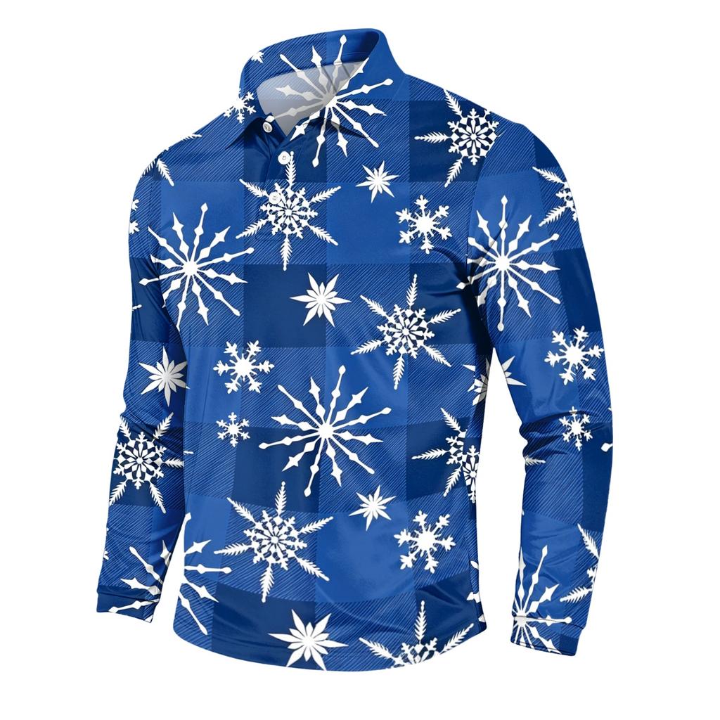 Men's Casual Long Sleeve Neck T-Shirt with Christmas Print for Holiday Party