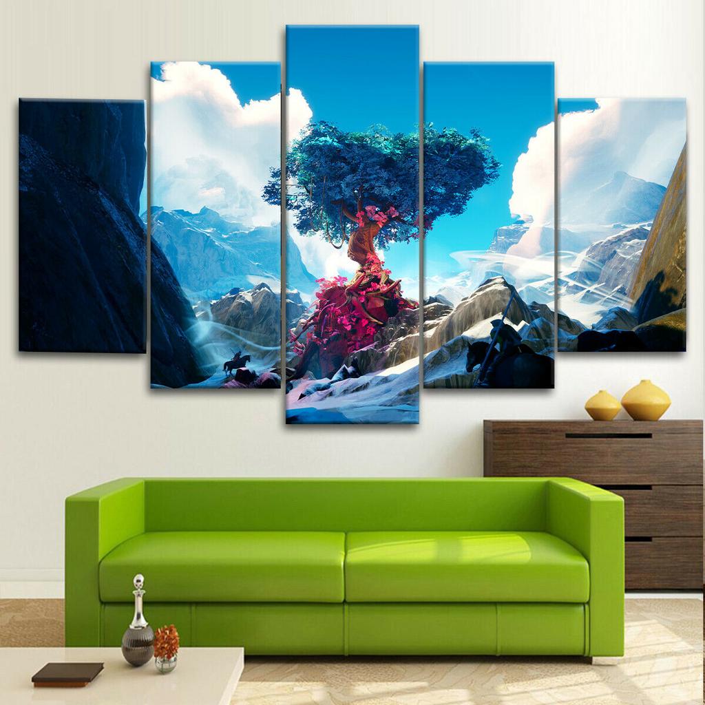 5 bucăți copac, munte, artă, frumusețe, zăpadă, nor, cer, 5 bucăți, pânză, perete, imprimare, decorare, poster, imprimare HD, modern, 5 bucăți, imagini