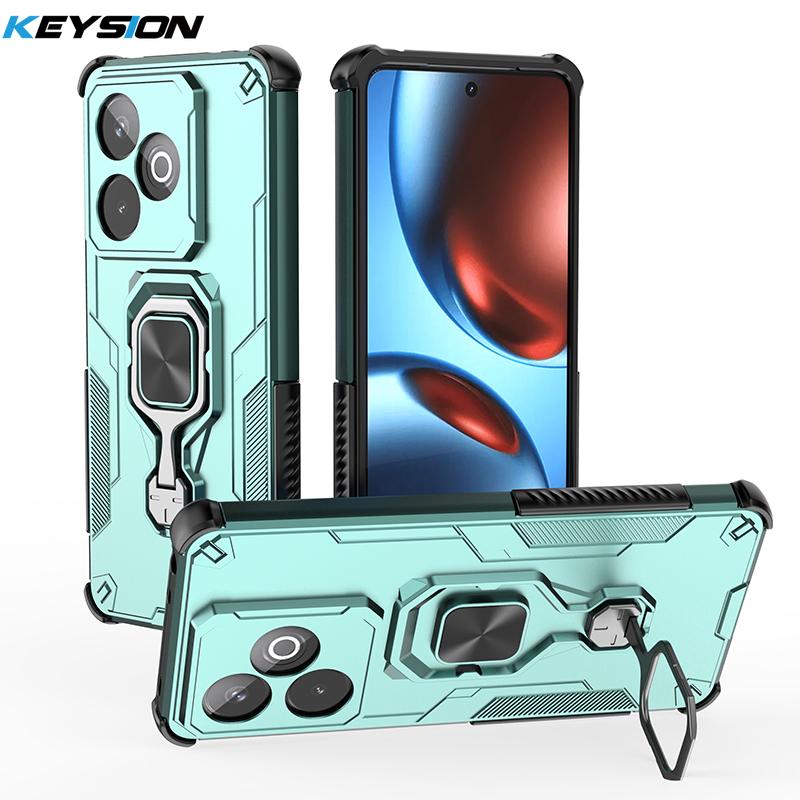 KEYSION Shockproof Armor Case for Realme GT 7 7T Silicone+PC Upright Metal Live Ring Stand Phone Cover for OPPO Realme GT 7T 5G