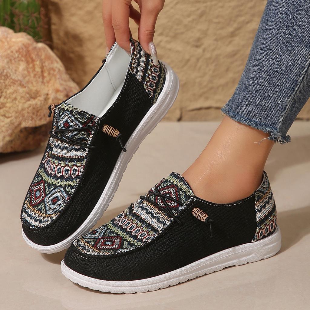 New Outdoor Comfortable Ethnic Style Printed Casual Large Women's Casual Single Shoes Buddha Beads Women's Casual Shoes