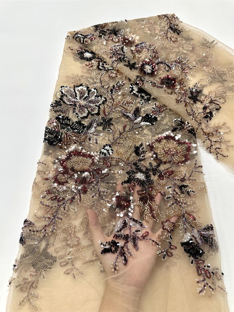 African French Mesh Beaded Lace Fabric 2025 High Quality Nigeria African Tulle Sequin Lace Fabric for Women Evening Party Dress