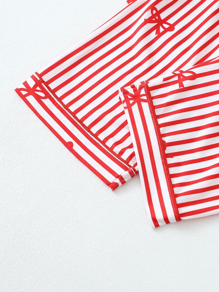 Stripe Bow Heart Long Sleeve Pajama Set