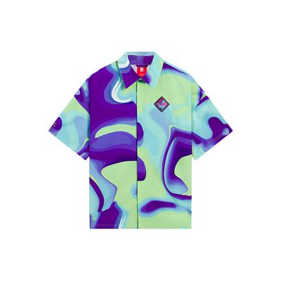 Li Ning Sports Fashion Series 22 Spring Summer Trend Music Festival All Over Print Loose Big Logo Casual Short Sleeve Shirt Women Shirts ASHS018-1