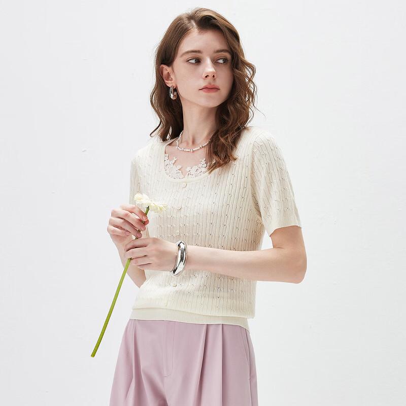 Dünn gestricktes kurzärmeliges T-Shirt für Damen aus Lyocell-Mischgewebe