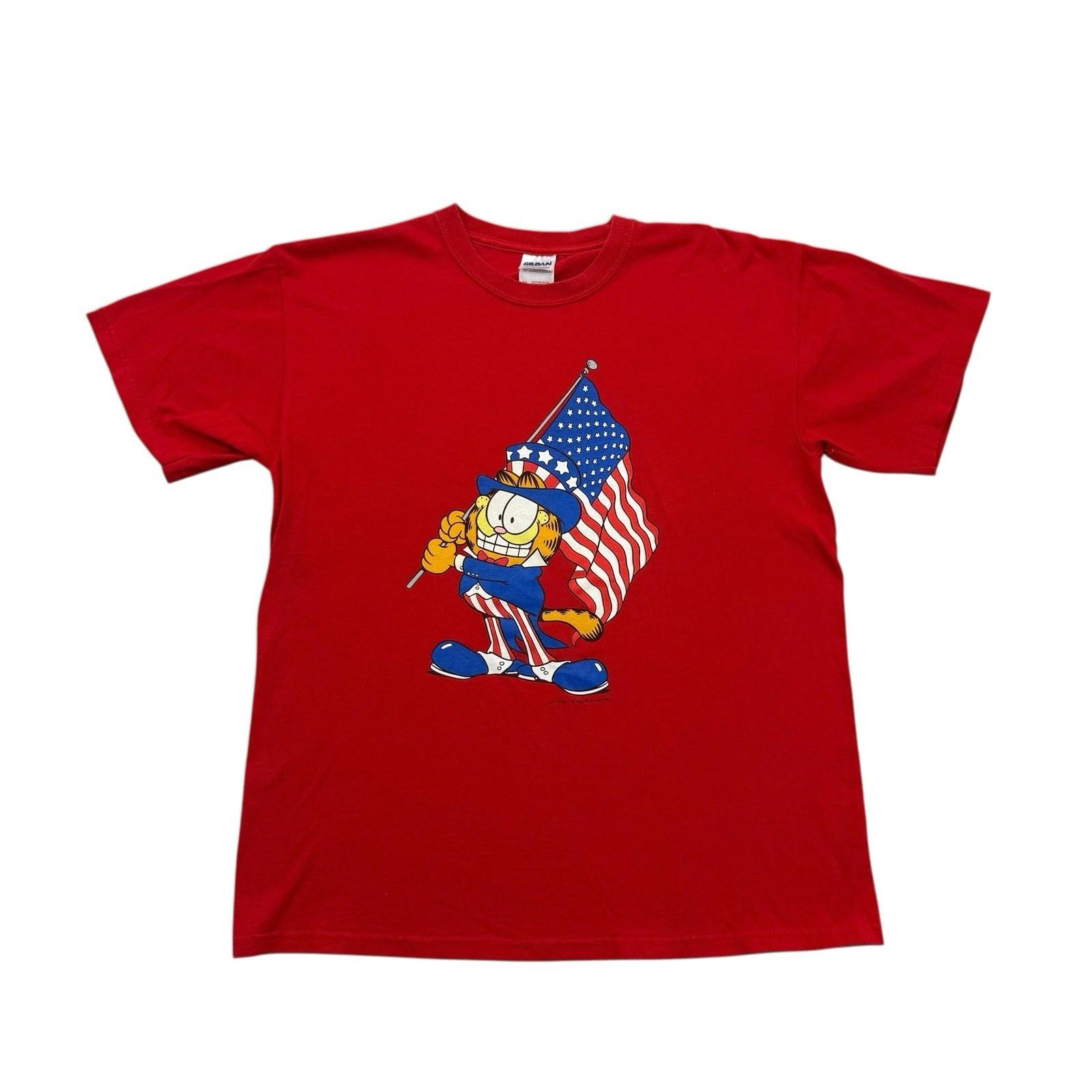Garfield Shirt Mens Medium M Red 4th of July American Flag Short Sleeve L