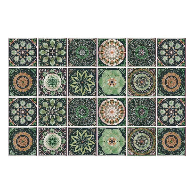 24 European Mandala Flower Tile Stickers: Waterproof, Self-Adhesive PVC for Kitchen & Bathroom Walls