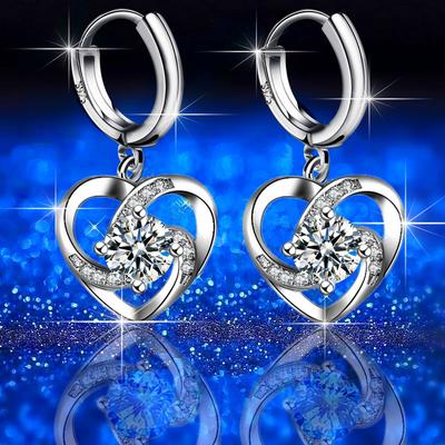 New European and American Micro-set Pendant Earrings Love Ear Buckle Mid-length Heart-shaped Female Earrings