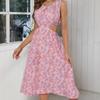 Frauen Sommer Sexy Neckholder Taillenlos Ärmellos Hohe Taille A-Linie Chiffon Blumenkleid S-XL