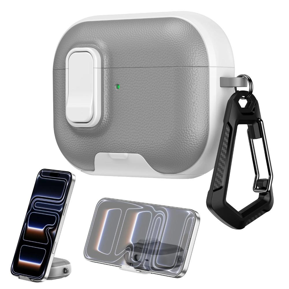 Secure Lock Texture Earphone Case With Phone Stand For Apple AirPods 4 Pro 3 2 Shockproof Bluetooth Headset Cover With Hook