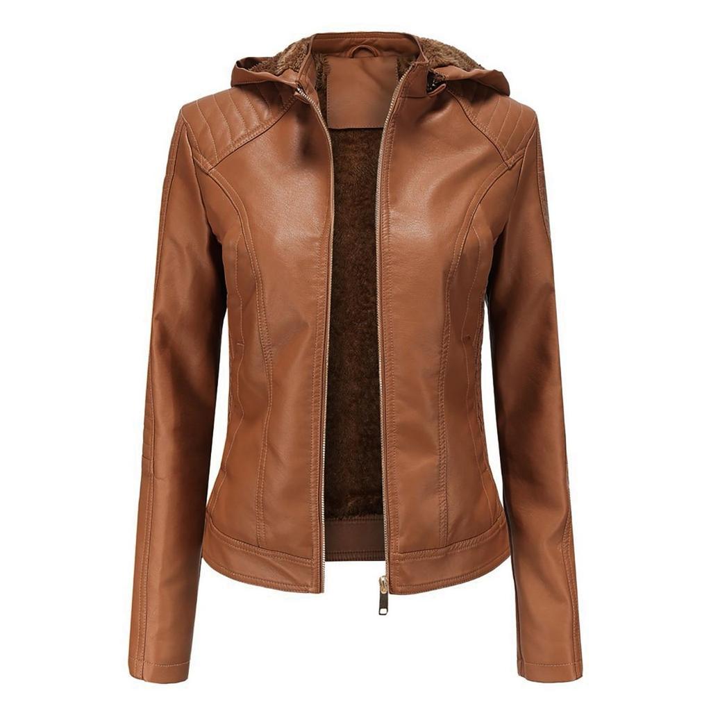 Winter Warm Women Short Coat Leather Jacket Zipper Tops Overcoat Outwear