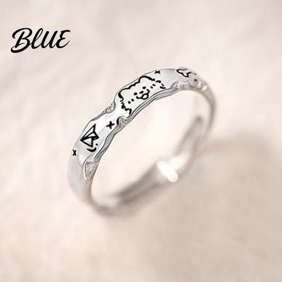 Fish Dog Bone Ring Couple Cartoon Cat Graffiti Design Matte