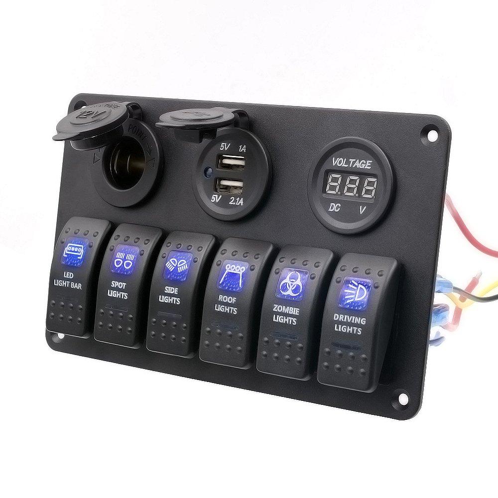 Painel de Interruptores à Prova d'Água BlueFire DC 12V/24V para Barco Marinho, Caravana, LED