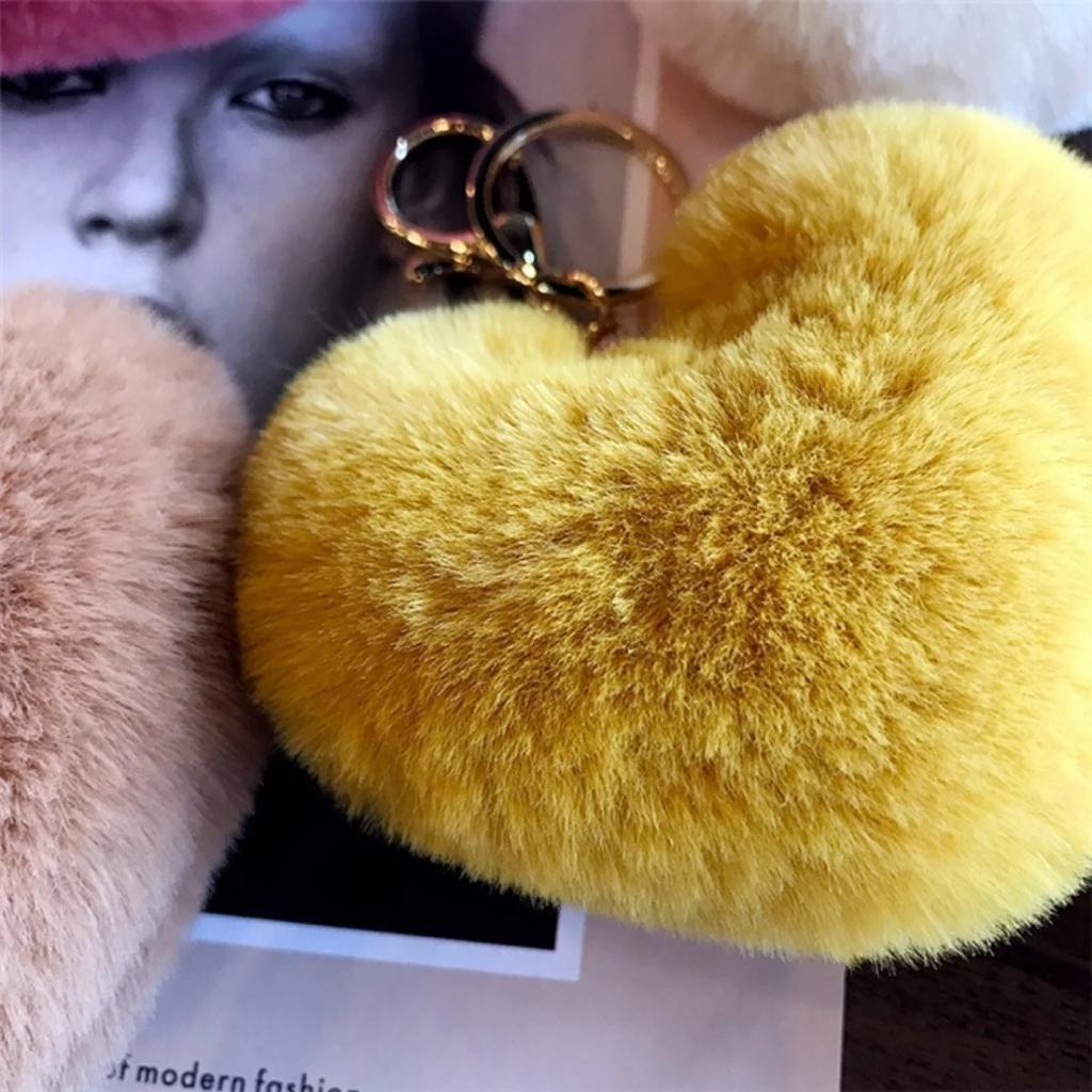Set Portachiavi Pompom Peluche a Forma di Cuore | Palla di Pelo a Forma di Cuore con Stampa Leopardo | Pelliccia Sintetica Soffice di Alta Qualità per Chiavi Auto Borse Regali