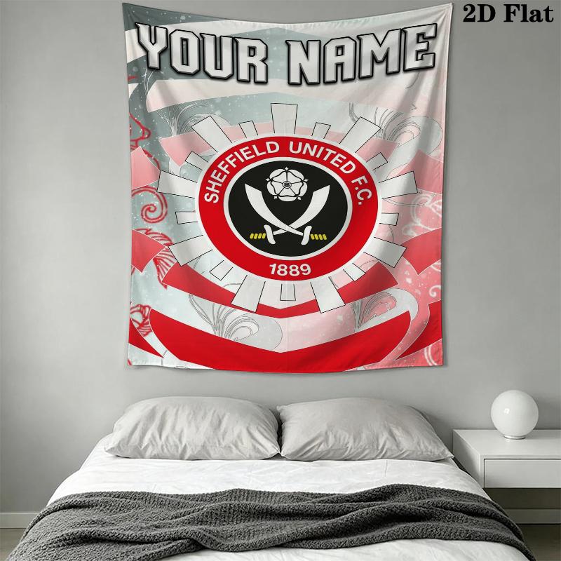 Custom Name Sheffield United FC Wall Tapestry Aesthetic Wall Hanging Printed Fabric Blanket Decorative Tapestries for Bedroom Living Room Home Decor