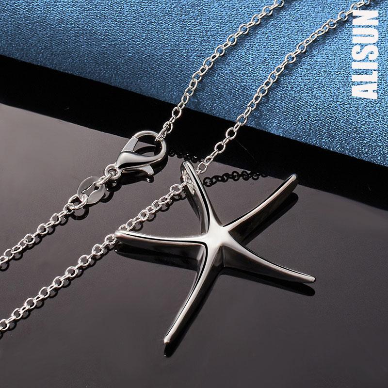 Colier cu pandantiv cu stea de mare netedă din argint 925 Bijuterii de nuntă la modă