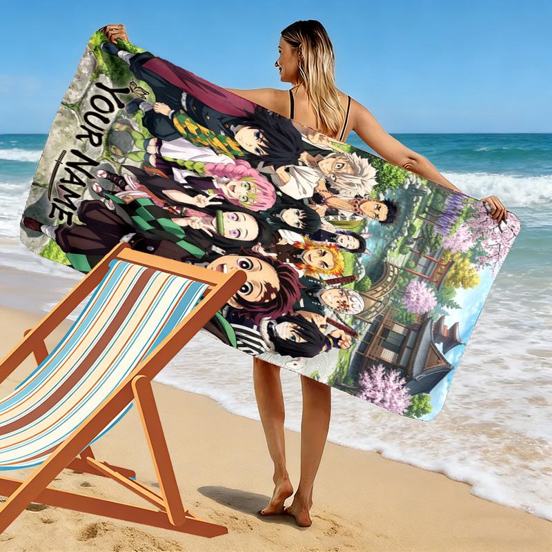 Name Custom Demon Slayer Print Beach Towel, Large Soft Quick Dry Towel for Beach Camping Swimming