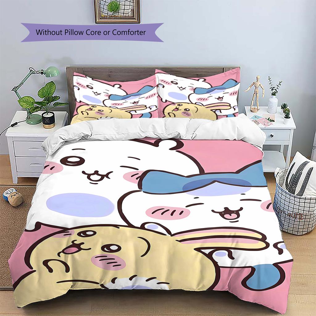 chiikawa Pattern Bedding,Quilt Set Quilt Cover Pillowcase Home Birthday Gift (1 * duvet cover + 2 * pillowcase, without core)