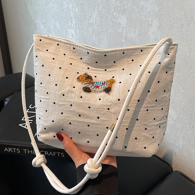 Cute Dachshund Dog One-shoulder Crossbody Bucket Bag New Niche Polka Dot Fashionable Simple Versatile Fashionable Texture Women's Bag