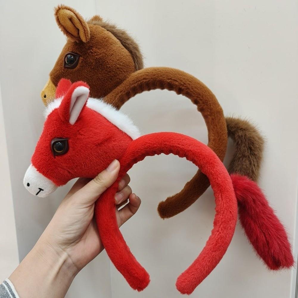 Cartoon Mascot Plush Headband Soft Pony Doll Headpiece Creative Horse Hair Hoop  Photo Props