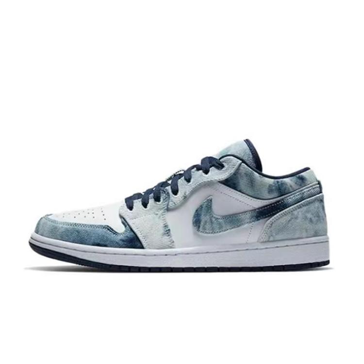 Jordan Air Jordan 1 Low Se Washed Denim 3X Slip Resistant Abrasion Resistant Low top Vintage Basketball Shoes Men's CZ8455-100(Team368-3X)