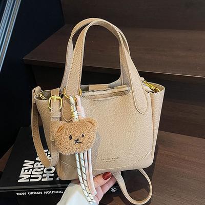 Wholesale Popular Korean Simple and Versatile Commuter Portable Bucket Bag Women's Fashion Lychee Pattern Texture Solid Color Messenger Bag